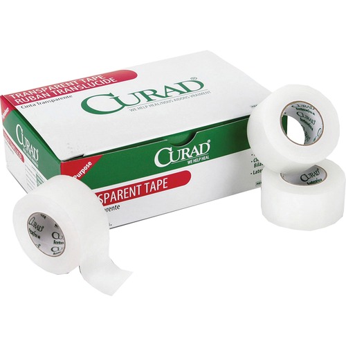 Curad Cloth Silk Adhesive Tape - 10 yd Length x 1" Width - Cloth - For Secure Dressing - 12 / Box - Transparent White