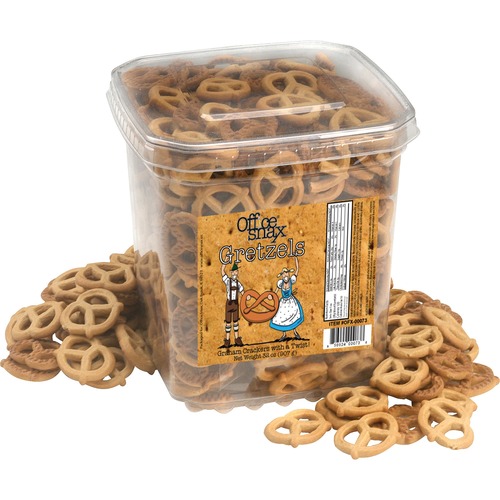 Office Snax Hansel's Gretzels Graham Cracker Twists - Honey, Cinnamon - Canister - 2 lb - 1 Each