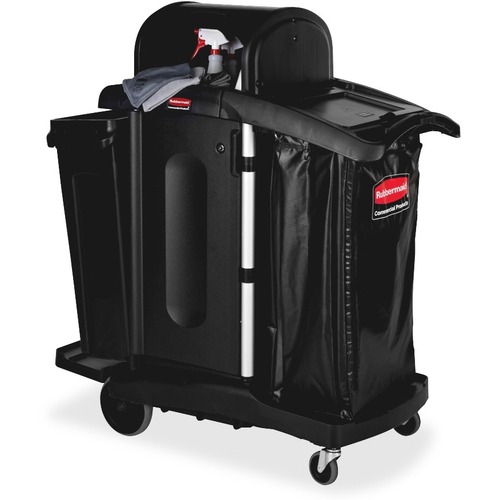 Rubbermaid Commercial High Security Executive Janitor Cleaning Cart - Aluminum, Plastic - 48.25" Width x 22" Depth x 53.50" Height - Black - 1 Each