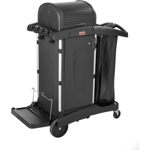 Rubbermaid Commercial High Security Cleaning Cart - Aluminum, Plastic - 22" Width x 48.25" Depth x 53.50" Height - Black - 1 Each