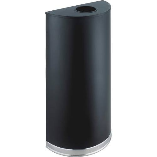 Safco Half Round Receptacle - 47.32 L Capacity - Half-round - 32.5" Height x 17.5" Width x 9" Depth - Steel, Rubber, Plastic - Black - 1 Each