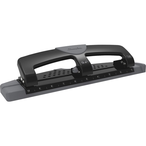 Swingline SmartTouch Low-Force 3-Hole Punch - 3 Punch Head(s) - 12 Sheet - 9/32" Punch Size - Black, Gray - Desktop Hole Punches - SWI74134