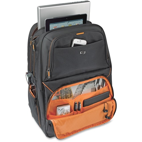 Solo Carrying Case (Backpack) for 17.3" iPad Notebook - Black, Orange - Shoulder Strap, Handle - 18.5" Height x 13" Width x 8" Depth - 1 Each
