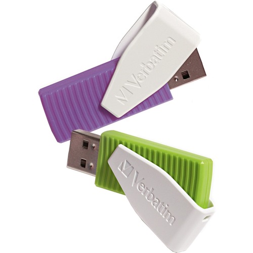 Verbatim 16GB Swivel USB Flash Drive - 2pk - Green, Violet - 16 GB - Violet, Green - 2 Pack - Swivel, Capless"