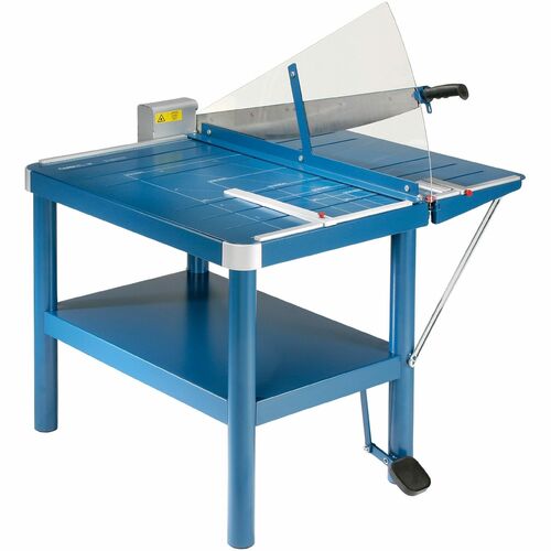 Dahle 580 Premium Guillotine Trimmer - 30 Sheet Cutting Capacity - 32" Cutting Length - Self-sharpening, Sturdy, Adjustable Alignment Guide, Safety Guard, Metal Base - Metal, Acrylic, Steel, Plastic, Rubber, Aluminum - Blue - 34" Length - 1 / Carton