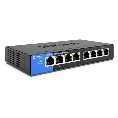 Linksys 8-Port Gigabit Ethernet Switch - 8 Ports - Gigabit Ethernet - 10/100/1000Base-T - 2 Layer Supported - Twisted Pair - Wall Mountable - 1 Year Limited Warranty