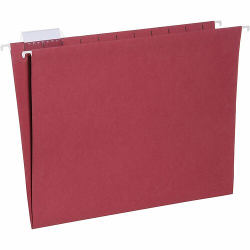 SKILCRAFT® 1/5 Tab Cut Letter Hanging Folder - 8 1/2" x 11" - 2" Expansion - 11 pt. - Paperboard, Plastic, Metal - Red - 0% Recycled - 25 / Box