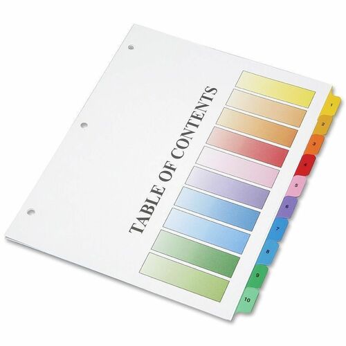 SKILCRAFT® Multiple Index Sheets - 10 Tab(s) - 1-10 - 8.5" Divider Width x 11" Divider Length - Letter - 8.50" Width x 11" Length - Multicolor Divider - Multicolor Tab(s) - Recycled - Printable, Mylar Reinforced Edge, Tear Resistant, Tabbed - 10 / Set