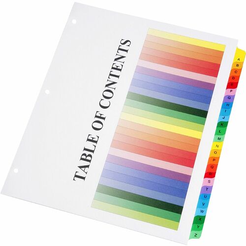 SKILCRAFT® Multiple Index Sheets - 26 Tab(s) - Alphabet - A-Z - 8.5" Divider Width x 11" Divider Length - Letter - 8.50" Width x 11" Length - Multicolor Divider - Recycled - Mylar Reinforced Edge, Tear Resistant, Tabbed, Printable - 26 / Set