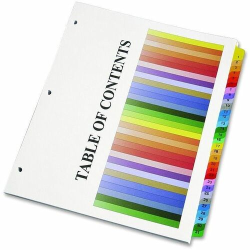 SKILCRAFT® Multiple Index Sheets - 31 Tab(s) - Digit - 1-31 - 8.5" Divider Width x 11" Divider Length - Letter - 8.50" Width x 11" Length - Multicolor Divider - Recycled - Mylar Reinforced Edge, Tear Resistant, Tabbed, Printable - 31 / Set