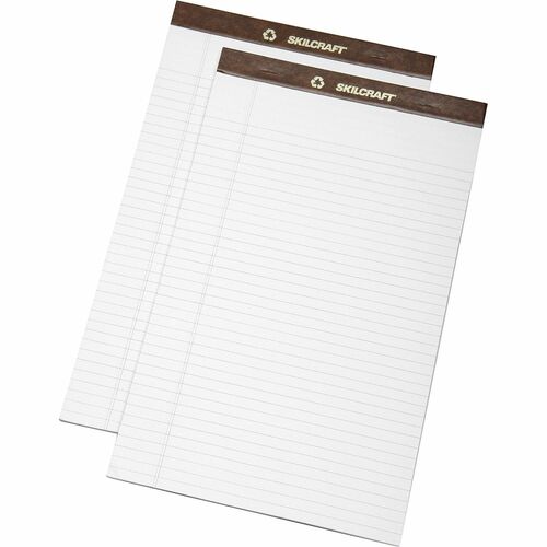SKILCRAFT® Writing Pads - 50 Sheets - Strip - Ruled Margin - 16 lb Basis Weight - Legal - 8 1/2" x 14" Sheet Size - White Paper - Perforated, Leatherette Head Strip, Back Board, Heavyweight - Recycled - 1 Dozen
