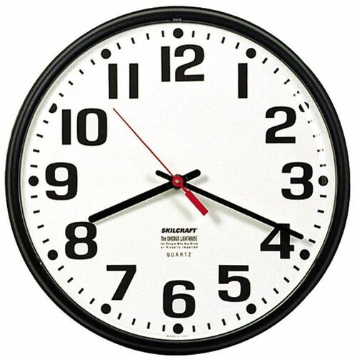 SKILCRAFT® Quartz Wall Clock - Quartz - White Main Dial - Black Case - Plastic