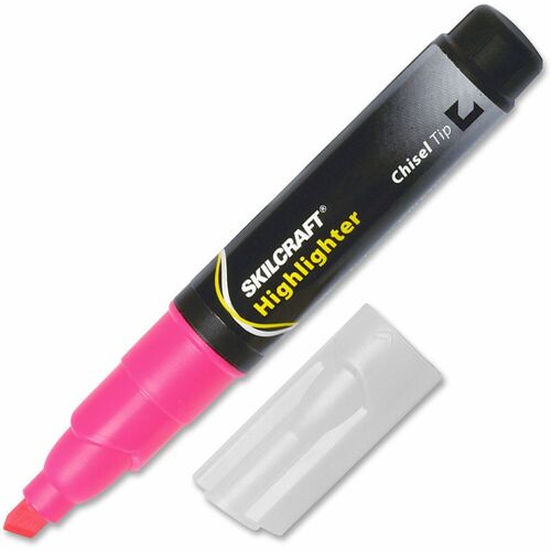 SKILCRAFT® Large Fluorescent Highlighters - Chisel Marker Point - Fluorescent Pink Ink - 1 Dozen