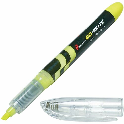 SKILCRAFT® go-brite Liquid Highlighter - Fluorescent Yellow Ink - Water Based, Liquid - 6 / Pack