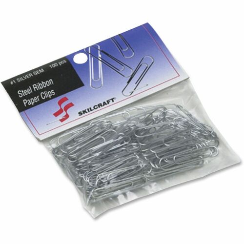 SKILCRAFT® Paper Clips - Standard - No. 1 - for Paper, Room - Corrosion Resistant - Silver - Steel - 100 / Pack