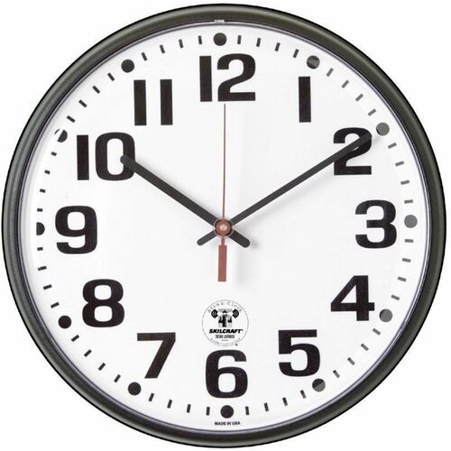 SKILCRAFT® Radio-controlled Atomic Wall Clock - Quartz - White Main Dial - Black Case - Plastic