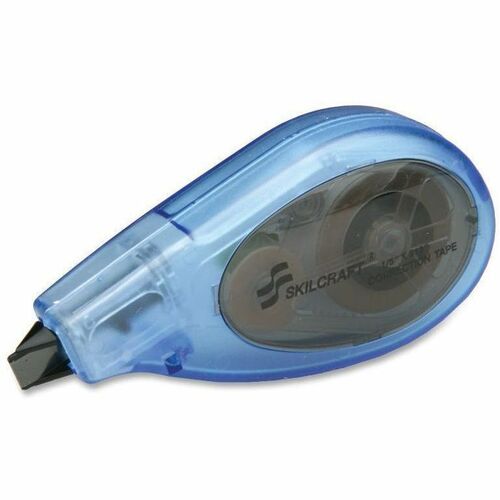 SKILCRAFT® Correction Tape - 26.25 ft Tape Length - 1 Line(s) - White Tape - Roller Dispenser - Adjustable Tip, Non-refillable, Easy to Use, Smooth - Black, Translucent Blue - 1 Each