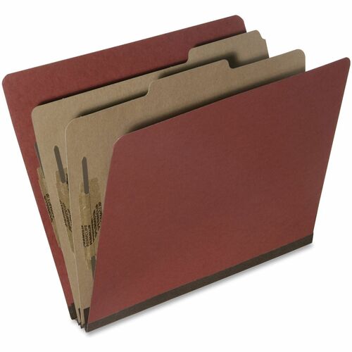 SKILCRAFT® Letter Recycled Classification Folder with Fastener - 8 1/2" x 11" - 2" Expansion - Prong Fastener(s) - 1" Fastener Capacity - 2 Divider(s) - 25 pt. - Pressboard - Earth Red - 30% Recycled - 10 / Box
