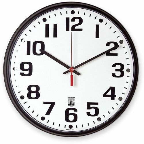 SKILCRAFT® Self-Set Wall Clock - Quartz - White Main Dial - Black, White Case - Plastic