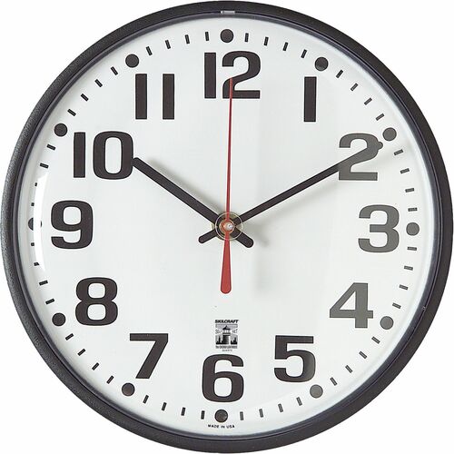 SKILCRAFT® Self-Set Wall Clock - Quartz - White Main Dial - Black, White Case - Plastic
