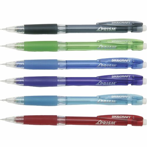 SKILCRAFT® Prism Mechanical Pencils - 0.5 mm Bright Assorted Lead - Fine Point - Refillable - Translucent Barrel - 1 Dozen