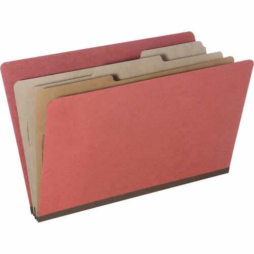 SKILCRAFT® Legal Recycled Classification Folder with Fastener - 8 1/2" x 14" - 3" Expansion - Prong Fastener(s) - 1" Fastener Capacity - Inside Back Pocket(s) - 3 Divider(s) - Pressboard, Kraft - Earth Red - 30% Recycled - 10 / Pack