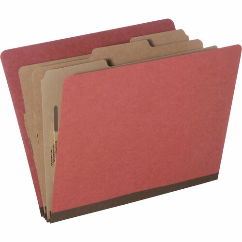 SKILCRAFT® Letter Recycled Classification Folder with Fastener - 8 1/2" x 11" - 3" Expansion - Prong Fastener(s) - 1" Fastener Capacity - Inside Back Pocket(s) - 3 Divider(s) - Pressboard, Kraft - Earth Red - 30% Recycled - 10 / Pack