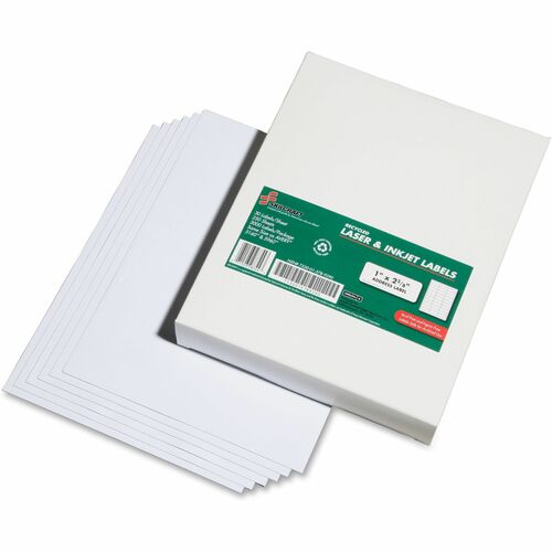 SKILCRAFT Recycled Address Labels - 1" Width x 2 5/8" Length - Inkjet, Laser - White - Fiber - Environmentally Friendly, Chlorine-free, Lignin-free, Non-yellowing - 30 / Sheet - 250 Total Sheets - 3000 Total Label(s) - 3000 / Box
