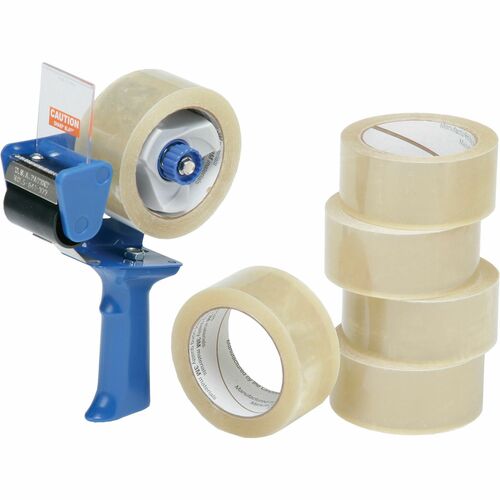 SKILCRAFT® Pistol Grip Dispenser Package Tape - 55 yd Length x 2" Width x 3.1 mil Thickness - Clear - Polypropylene - Acrylic Film Backing - Dispenser Included - Pistol Grip Dispenser - For Packaging, Sealing, Commercial - 6 / Pack