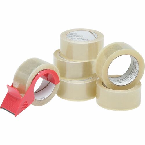 SKILCRAFT® Handheld Dispenser Package Tape - 55 yd Length x 2" Width x 3.1 mil Thickness - 3" Core - Clear - Polypropylene - Acrylic Film Backing - Dispenser Included - Handheld Dispenser - For Packaging, Sealing, Commercial - 6 / Pack