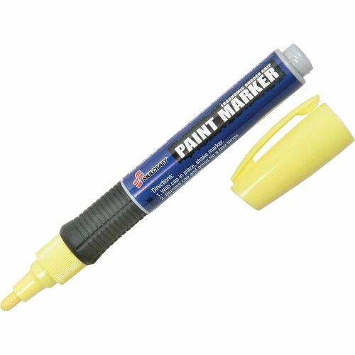 SKILCRAFT® Paint Markers - Yellow Ink - Oil Based - Wide Barrel - Fiber Tip - Multipurpose - 6 / Pack