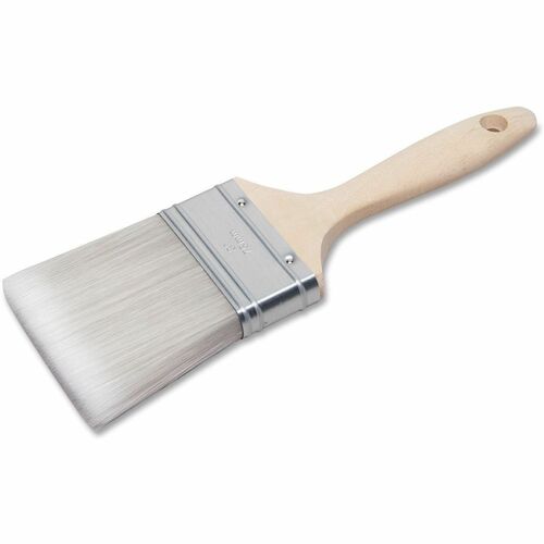 SKILCRAFT® Silver Synth Filament 3" Flt Paint Brush - 3" Birch Wood Handle - Steel Ferrule - 1 Each