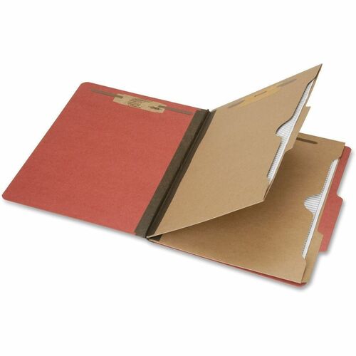 SKILCRAFT® Legal Recycled Classification Folder with Fastener - 5 x Prong Fastener(s) - 2" Fastener Capacity - 2 Divider(s) - Tyvek, Pressboard - Red - Pocket Divider, Pocket, Reinforced Gusset - 30% Recycled - 10 / Box