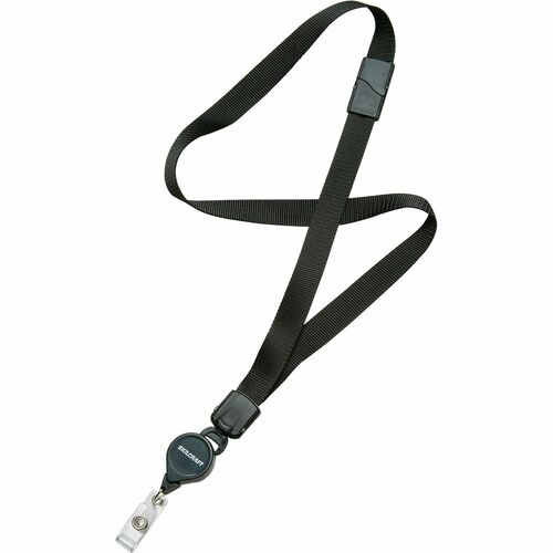 SKILCRAFT® Anti-twist Pull-Cord Reel Neck Lanyard - Black - Nylon, Plastic - 1 Dozen