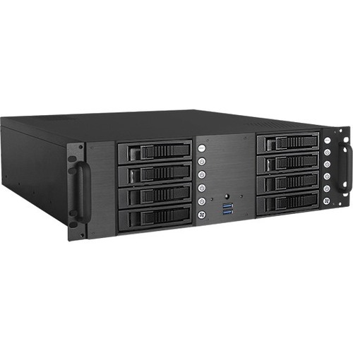 iStarUSA 3U Compact 8x 3.5" Bay Hotswap microATX Chassis - Rack-mountable - Black - Aluminum, Steel - 3U - 9 x Bay - 2 x 3.15" x Fan(s) Installed - 0 - ATX, Micro ATX Motherboard Supported - 3 x Fan(s) Supported - 8 x External 3.5" Bay - 1 x Internal 3.5"