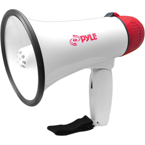 PyleHome Professional Megaphone / Bullhorn with Siren & LED Lights - 30 W Amplifier - Built-in Amplifier - White
