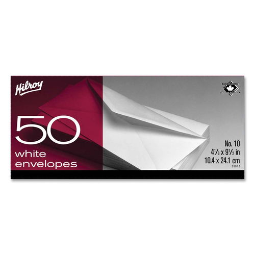 Hilroy High Count Boxed Envelope - Commercial - #10 - 4 1/8" Width x 9 1/2" Length - 20 lb - Gummed - Wove - 50 / Box - White