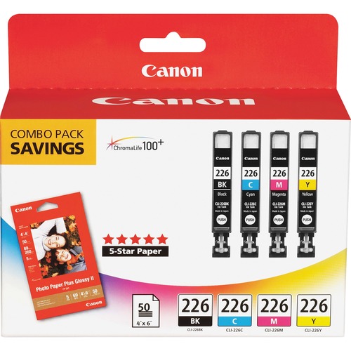 Canon CLI-226 Original Ink Cartridge/Paper Kit - Inkjet - Black, Cyan, Magenta, Yellow - 4 / Pack