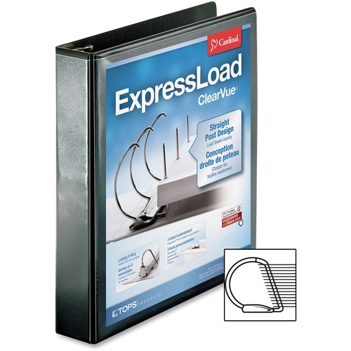 Cardinal ExpresLoad ClearVue Lockg D-ring Binders - 1 1/2" Binder Capacity - Letter - 8 1/2" x 11" Sheet Size - D-Ring Fastener(s) - Internal Pocket(s) - Poly - Black - 6.12 kg - Locking Ring, PVC-free, Non-stick, Damage Resistant, Clear Overlay, Non-glar - Binders & Accessories - CRD49111