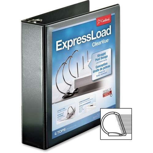 Cardinal ExpresLoad ClearVue Lockg D-ring Binders - 2" (50.80 mm) Binder Capacity - Letter - 8 1/2" (215.90 mm) x 11" (279.40 mm) Sheet Size - Fastener(s): D-Ring - Pocket(s): Internal - Poly - Black - 1.30 lb (589.67 g) - Locking Ring, PVC-free, Non-stic