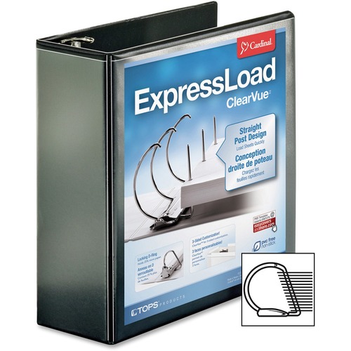 Cardinal ExpresLoad ClearVue Lockg D-ring Binders - 3" Binder Capacity - Letter - 8 1/2" x 11" Sheet Size - D-Ring Fastener(s) - Internal Pocket(s) - Poly - Black - 843.7 g - Locking Ring, PVC-free, Non-stick, Damage Resistant, Clear Overlay, Non-glare, C