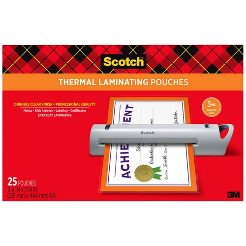 Scotch Thermal Laminator Pouches - Sheet Size Supported: Menu - Laminating Pouch/Sheet Size: 11.40" Width x 17.40" Length x 3 mil Thickness - Glossy - for Menu, Document, Photo, Craft, Artwork, Schedule, Presentation, Phone List, Certificate, Sign, Calend