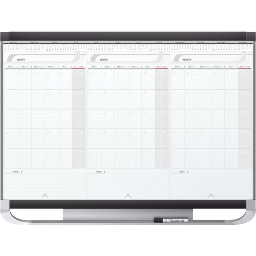 Quartet Prestige 2 Sliding Panel Calendar Board - Monthly - 3 Month - Graphite, White - 24" Height x 36" Width - Stain Resistant, Ghost Resistant, Erasable, Durable, Marker Tray, Mountable, Sliding Panel - 1 Each - TAA Compliant