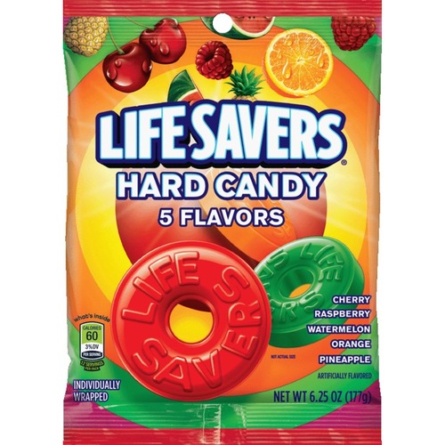 Wrigley LifeSavers 5 Flavors Hard Candies - Cherry, Raspberry, Watermelon, Orange, Pineapple - Individually Wrapped - 177.2 g - 1 / Bag