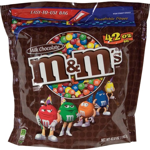 M&M's Plain Milk Chocolate Candies - Milk Chocolate - Resealable Zipper - 1.19 kg - 1 / Bag