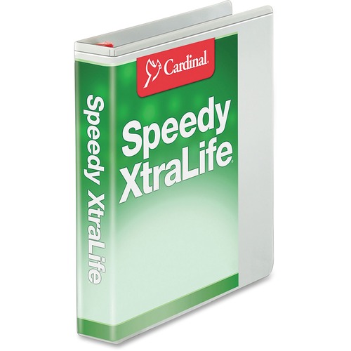Cardinal White Speedy XtraLife Slant-D Binder - 1" Binder Capacity - Letter - 8 1/2" x 11" Sheet Size - 270 Sheet Capacity - 3 x D-Ring Fastener(s) - 2 Internal Pocket(s) - Polyolefin-covered Chipboard - White - 453.6 g - Recycled - Crack Resistant, Clear