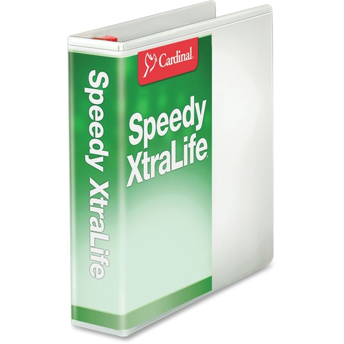Cardinal White Speedy XtraLife Slant-D Binder - 2" Binder Capacity - Letter - 8 1/2" x 11" Sheet Size - 540 Sheet Capacity - D-Ring Fastener(s) - 2 Pocket(s) - Polyolefin-covered Chipboard - White - Recycled - Non-stick, Locking Ring, Spine Label, Clear O