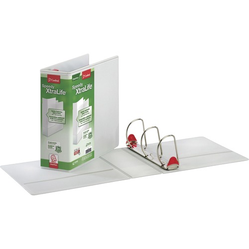 Cardinal White Speedy XtraLife Slant-D Binder - 4" Binder Capacity - Letter - 8 1/2" x 11" Sheet Size - 890 Sheet Capacity - Fastener(s): D-Ring - Pocket(s): 2 - Polyolefin-covered Chipboard - White - Recycled - Non-stick, Locking Ring, Spine Label, Clear