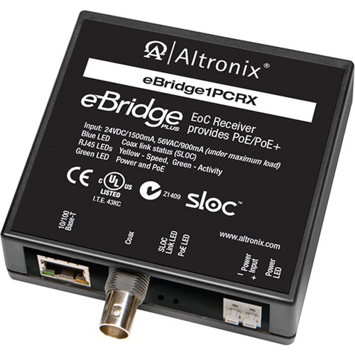 Altronix eBridge1PCRX - IP over Coax Receiver - Network (RJ-45) - 1x PoE+ (RJ-45) Ports - 10/100Base-TX - 0.10 km - Desktop