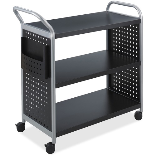 Safco Scoot 3 Shelf Utility Cart - 3 Shelf - 2.50" (63.50 mm) Caster Size - x 31" Width x 18" Depth x 38" Height - Steel Frame - Black, Silver - 1 Each